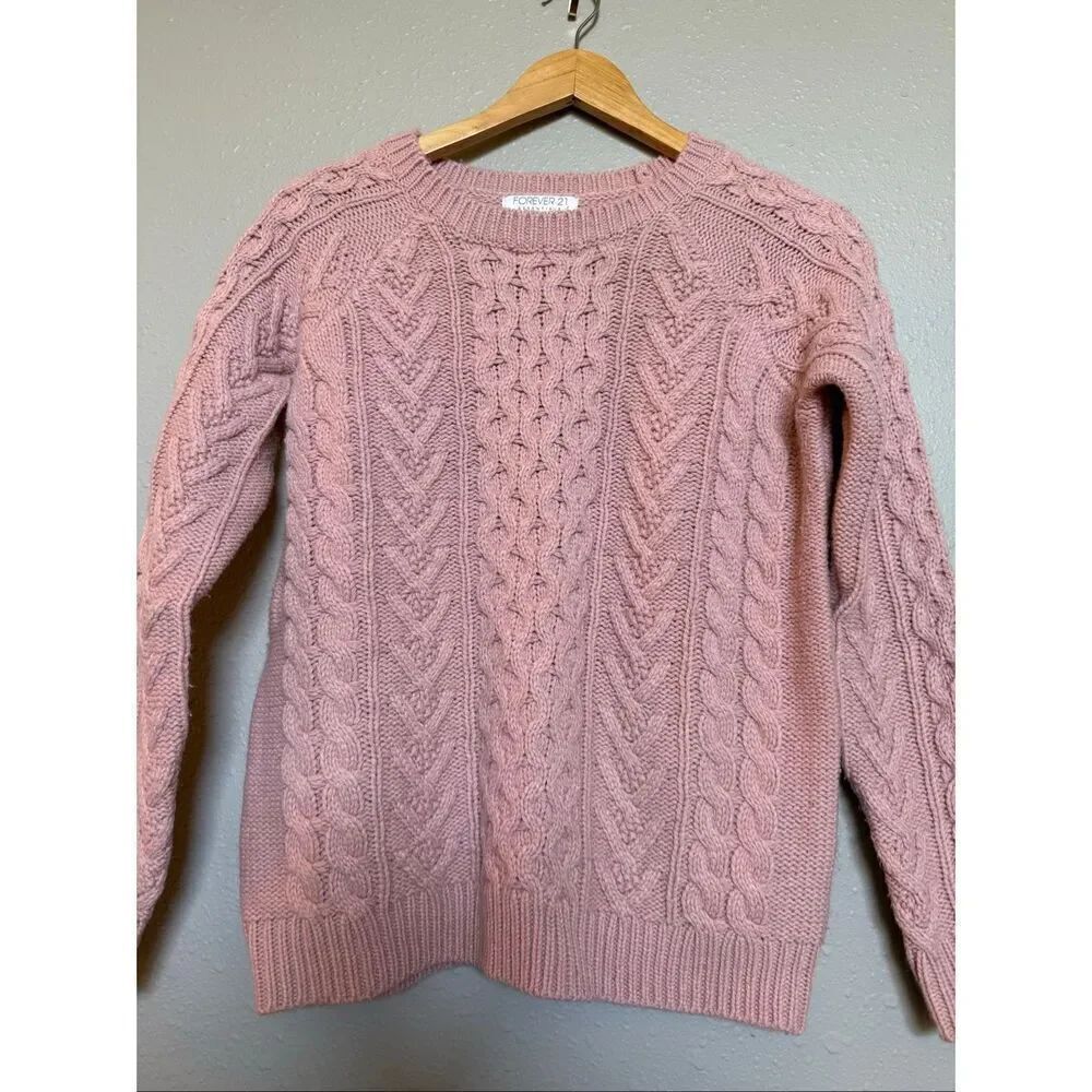 Forever 21 Essentials Dusty Pink Cable-Knit Sweater – Size S